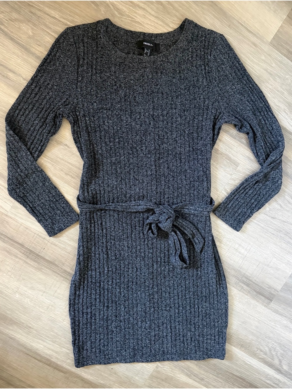 Forever 21 Ribbed Long Sleeve Sweater Dress in Charcoal Gray